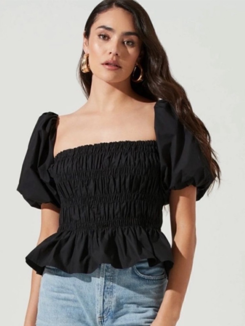 ASTR puffy sleeve cropped top